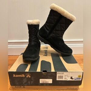 ❄️Kamik Moncton Black Quilted Boots with Faux Fur Trim 9
